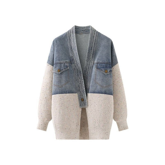 P denim spliced knitted jacket