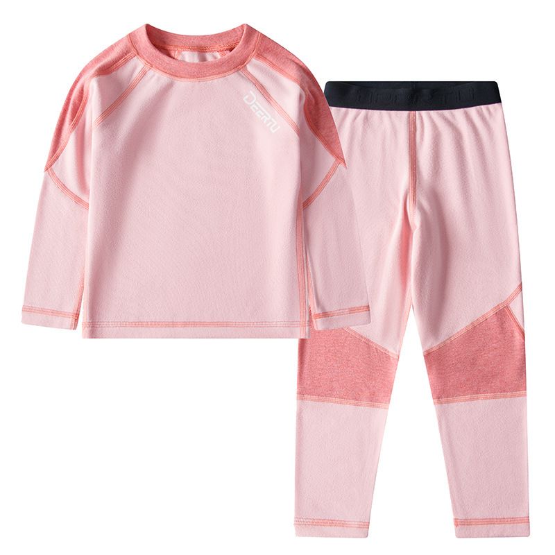 P children's long johns and long johns double-sided velvet boys and girls velvet pajamas autumn and winter teenagers antibacterial thermal underwear set