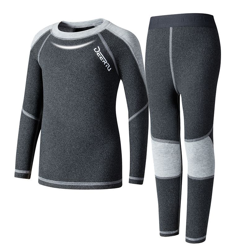 P children's long johns and long johns double-sided velvet boys and girls velvet pajamas autumn and winter teenagers antibacterial thermal underwear set