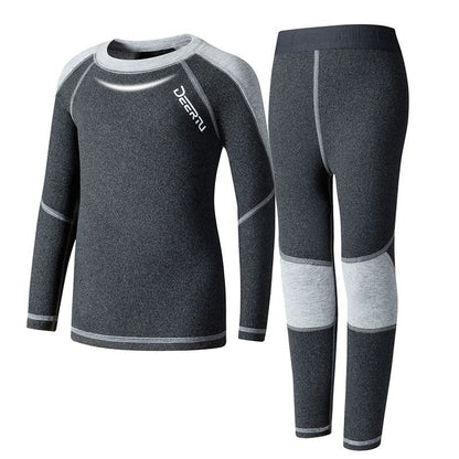 P children's long johns and long johns double-sided velvet boys and girls velvet pajamas autumn and winter teenagers antibacterial thermal underwear set