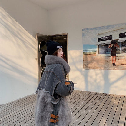 P denim fox fur down jacket