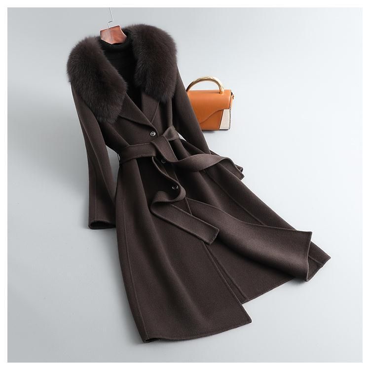 P double-sided woolen imitation cashmere woolen coat new Korean version fox big fur collar long slim wool coat