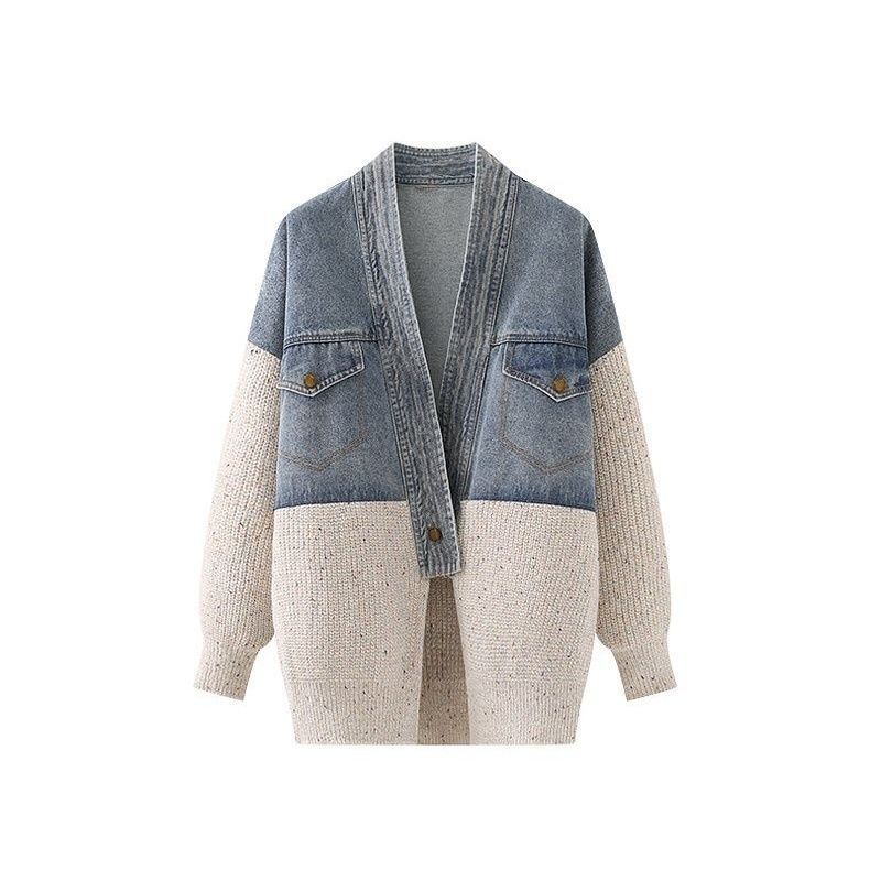 P denim spliced knitted jacket