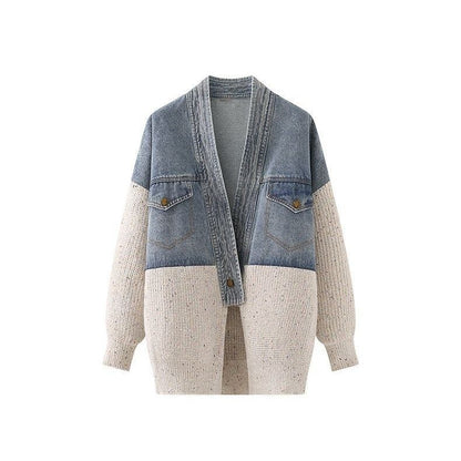 P denim spliced knitted jacket