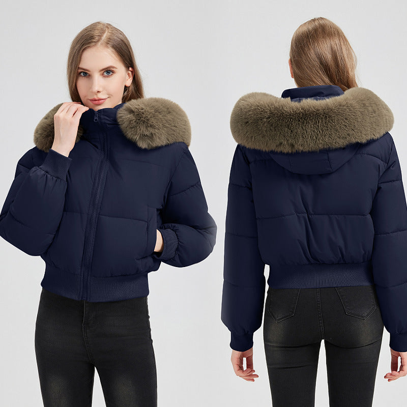 Women's Short Coat with Fur Collar