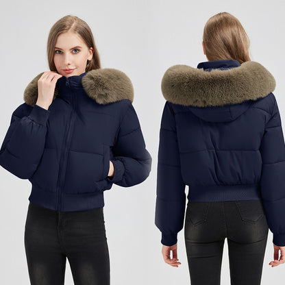 Women's Short Coat with Fur Collar