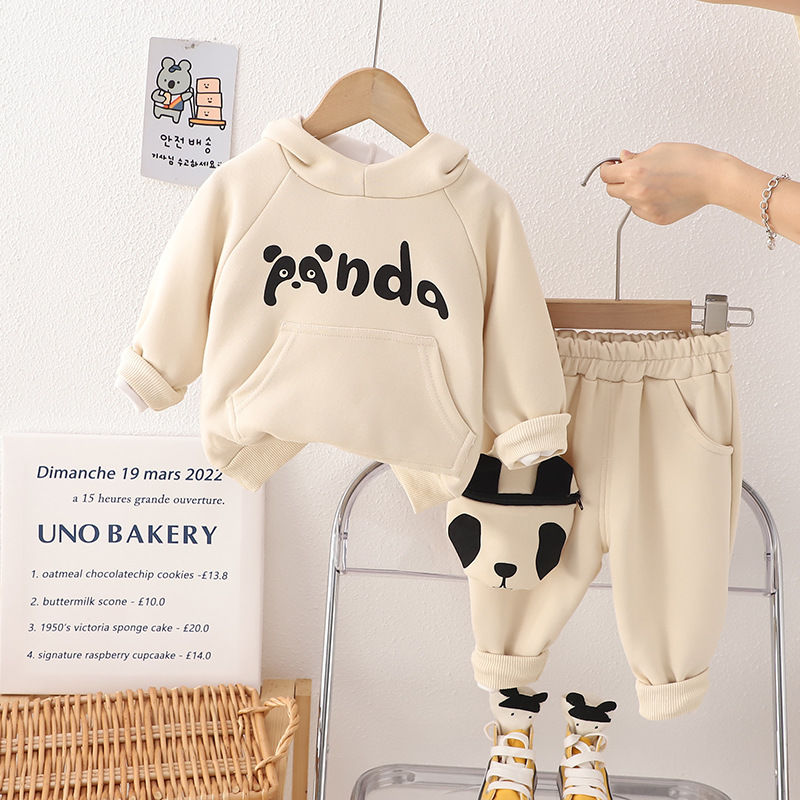 P 1-5 year old baby hooded cartoon sweater two-piece set