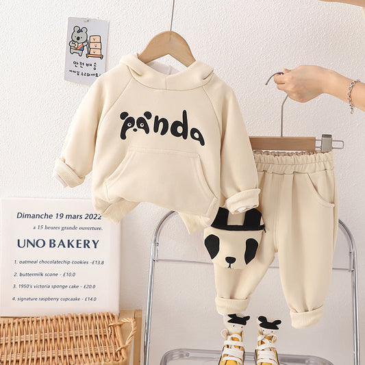 P 1-5 year old baby hooded cartoon sweater two-piece set