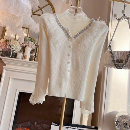 P beaded feather jacket