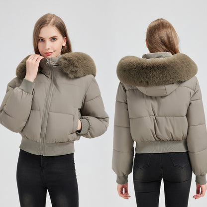 Women's Short Coat with Fur Collar
