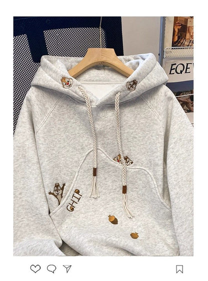 Korean Version Cartoon Embroidery Hooded Sweatshirt for Women