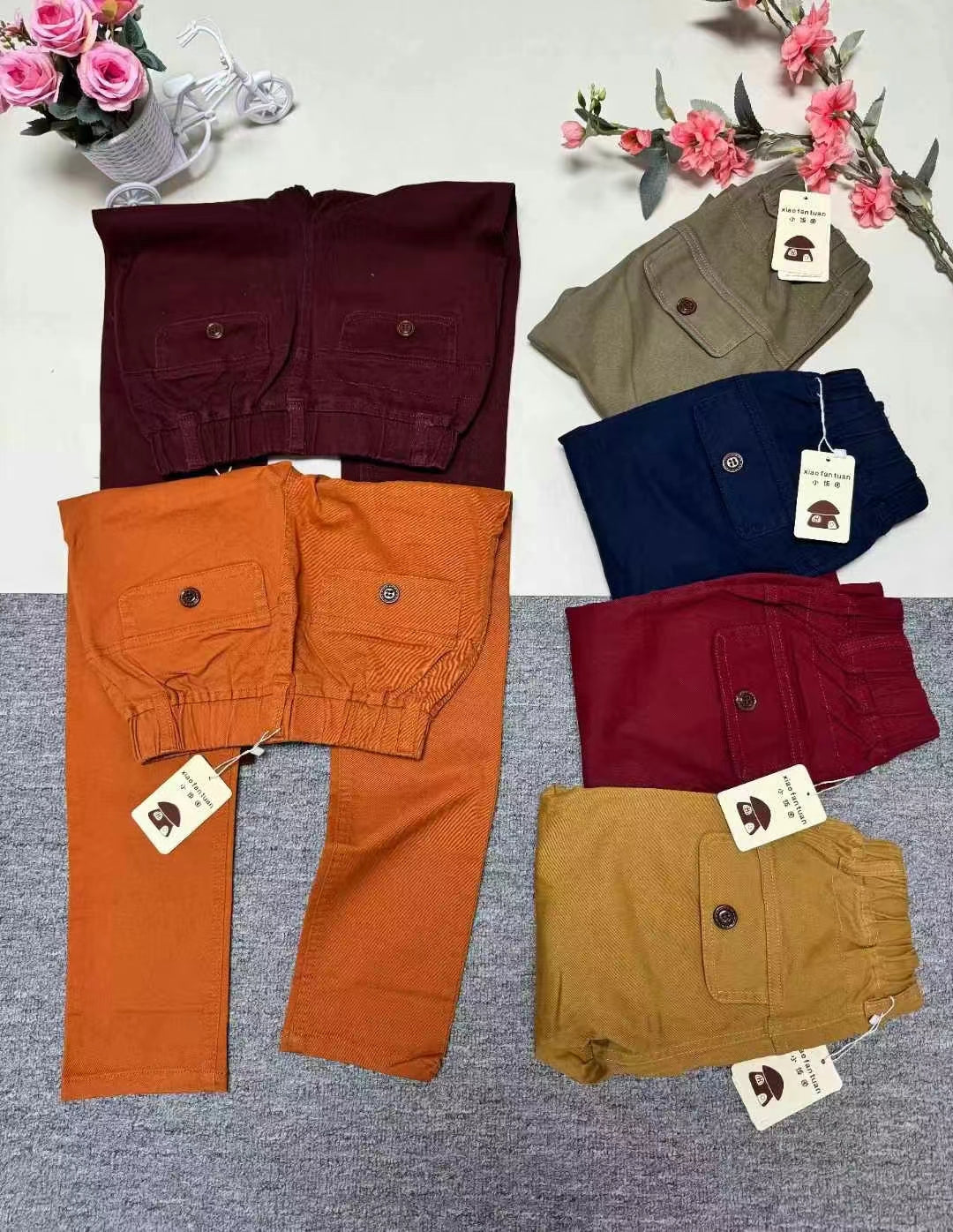 B3-M35  children's pants  95% cotton elastic wear-resistant elastic slim straight trousers 4-16 years old - Mixbatch