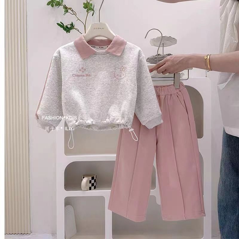 P Girls lapel sweater sweatpants set