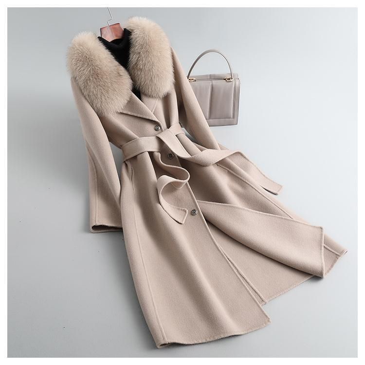 P double-sided woolen imitation cashmere woolen coat new Korean version fox big fur collar long slim wool coat