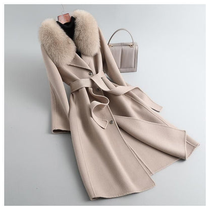 P double-sided woolen imitation cashmere woolen coat new Korean version fox big fur collar long slim wool coat