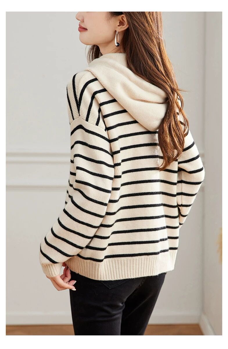 Striped Hooded Knit Top