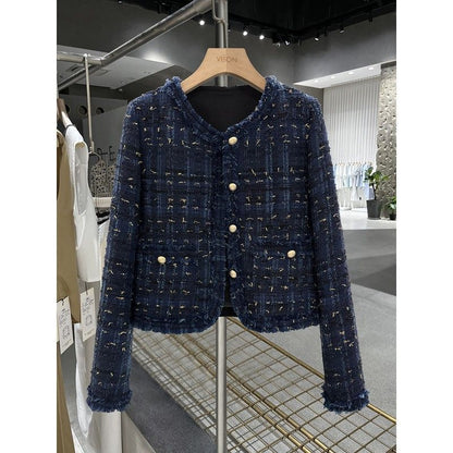 P dark blue high-grade texture small fragrant short coat