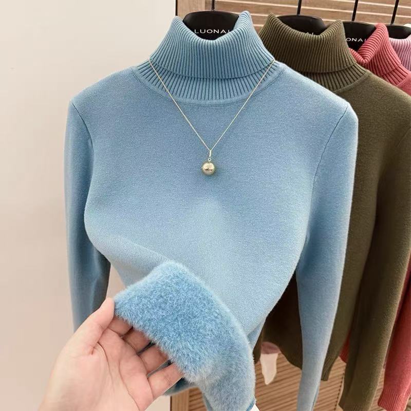 P turtleneck sweater piled and thickened