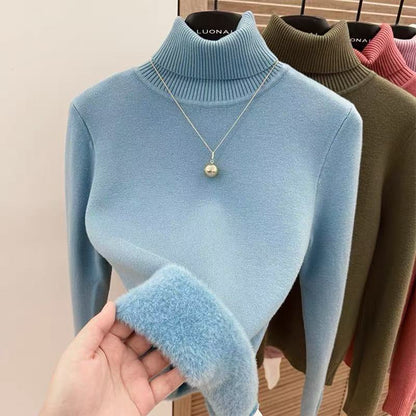 P turtleneck sweater piled and thickened