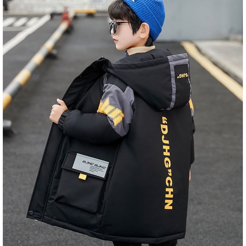 A Boys' piled and thickened cotton clothes jacket medium and large children's foreign style medium and long children's cotton clothes