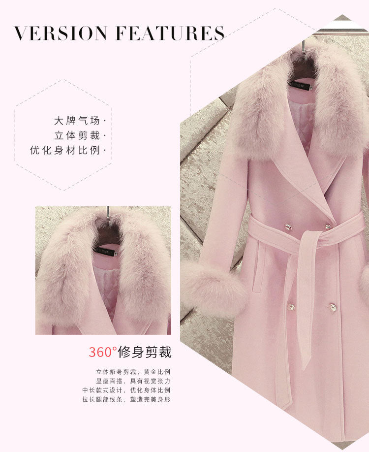 A woolen coat women's winter clothing new slim-fitting large fur collar lengthened thickened wool woolen coat