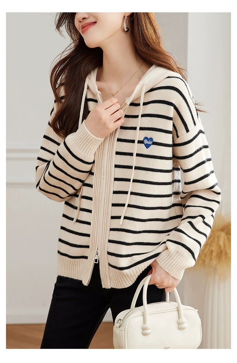 Striped Hooded Knit Top
