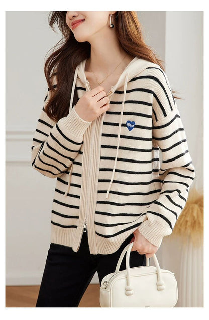 Striped Hooded Knit Top