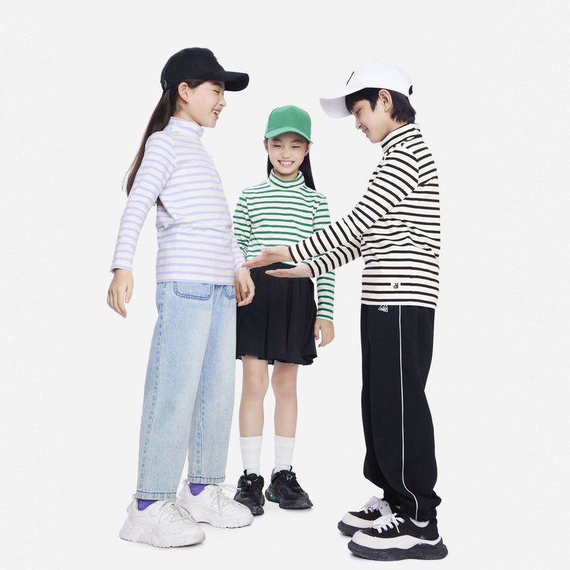 B3-M33    Boys and Girls 95% Cotton High Lapel Striped T-Shirt Long Sleeve Knitted Sweater - Mixbatch