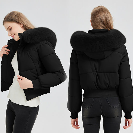 Women's Short Coat with Fur Collar