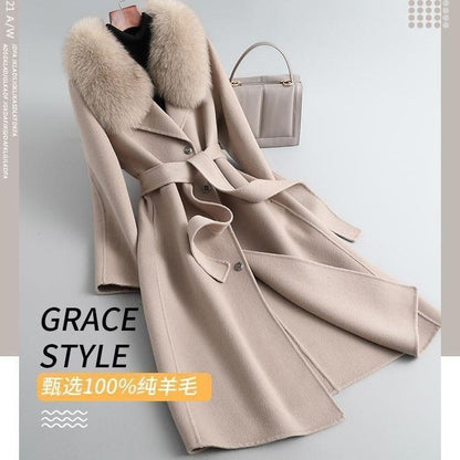 P double-sided woolen imitation cashmere woolen coat new Korean version fox big fur collar long slim wool coat