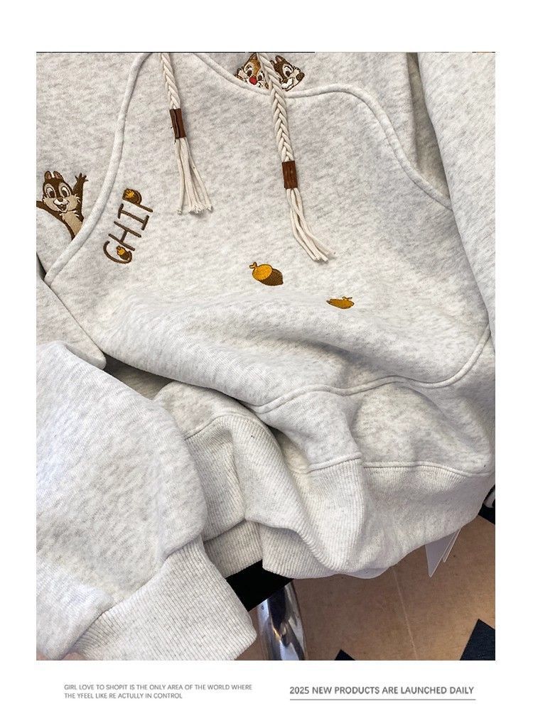 Korean Version Cartoon Embroidery Hooded Sweatshirt for Women