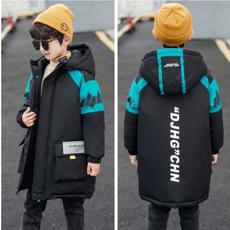 A Boys' piled and thickened cotton clothes jacket medium and large children's foreign style medium and long children's cotton clothes