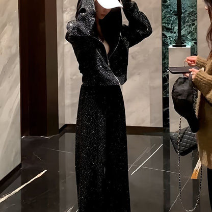 P hot diamond fashion high-end sports suit spring and autumn casual loose Korean version new thin sweater hat trousers two-piece set