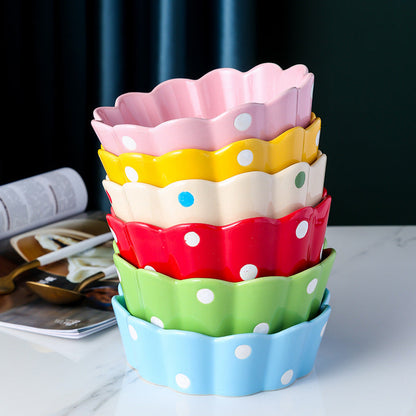 A polka dot ceramic bowl