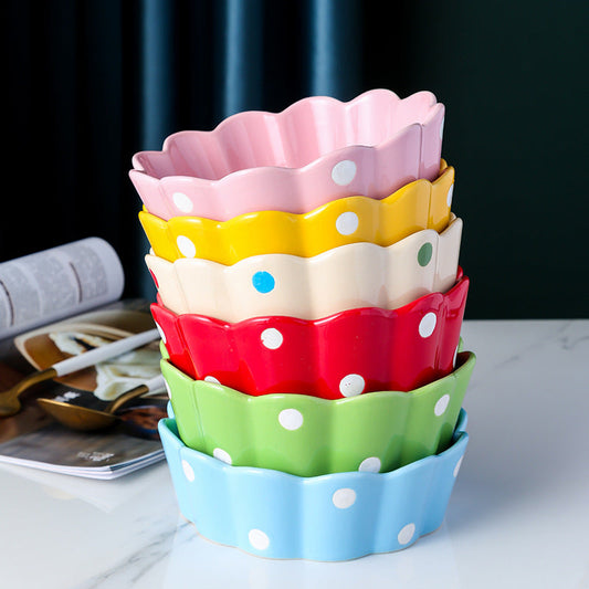 A polka dot ceramic bowl