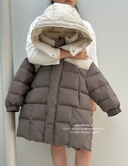 A winter new Korean version of children's cold clothing thickened shoulder color matching hooded warm jacket thickened warm