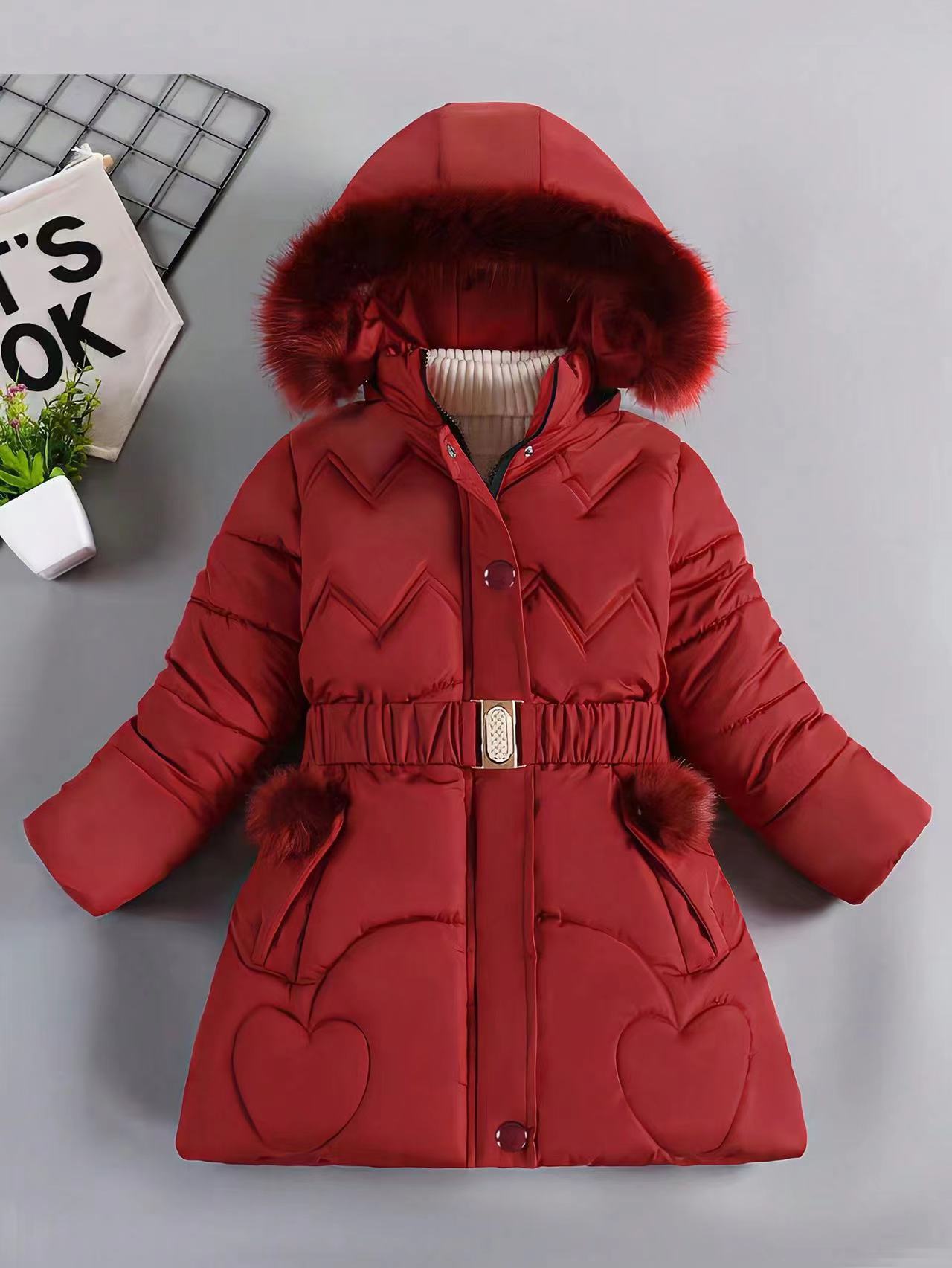 A Children's mid-length fleece-lined thick warm coat