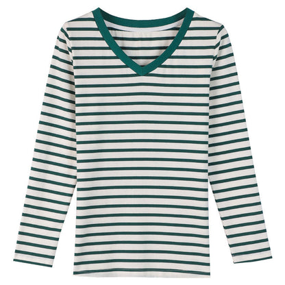B2-m22 Loose and good quality women V-neck striped T- shirt - Mixbatch