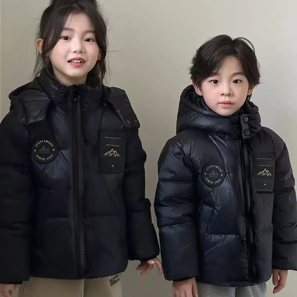 A children's down cotton clothes boys and girls thickened warm winter black gold neutral cotton clothes children's clothes jacket cold