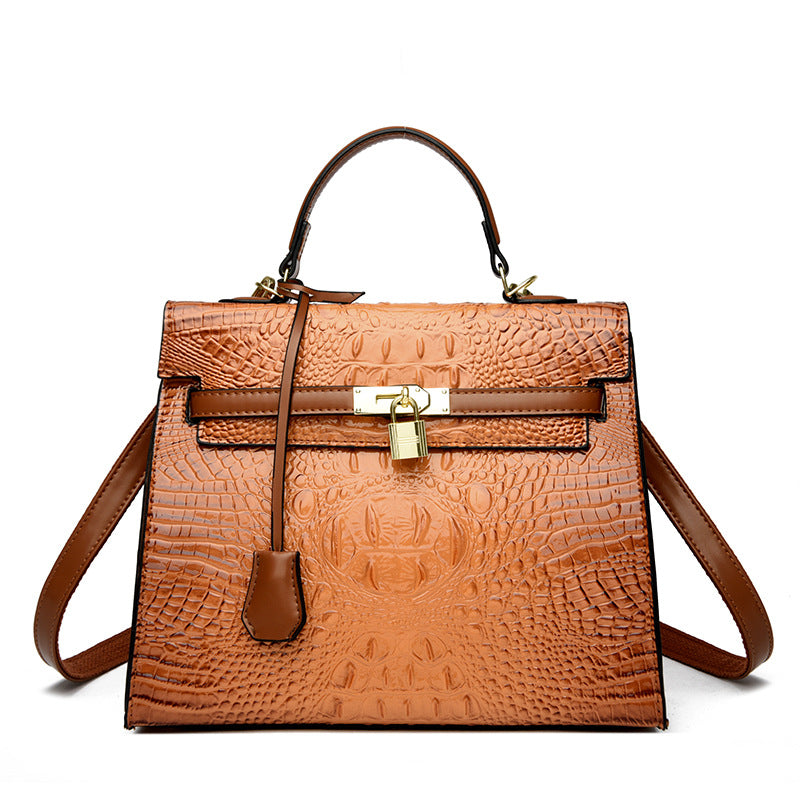 A new crocodile pattern platinum women's bag fashion handbag shoulder bag Kelly bag messenger bag