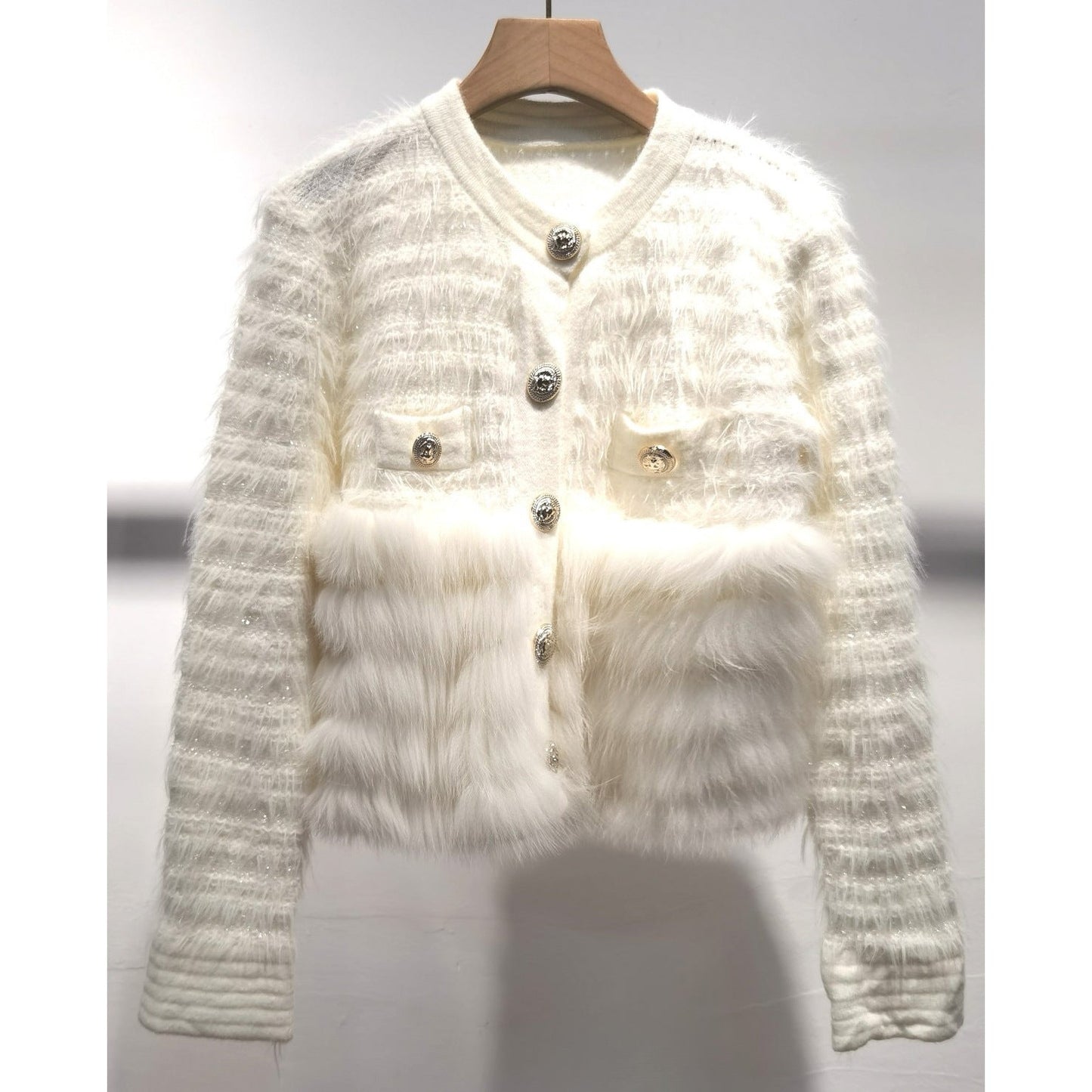 A fur collar shoulder top