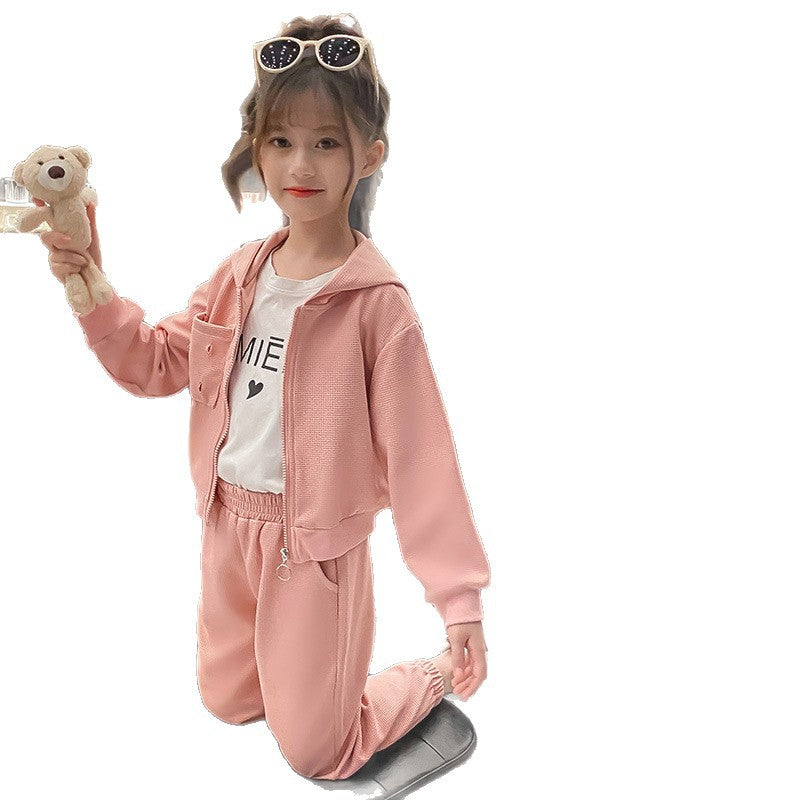 A children's clothing girls' suit autumn clothing medium and small children's long-sleeved hooded bear jacket casual pants children's sportswear two-piece set