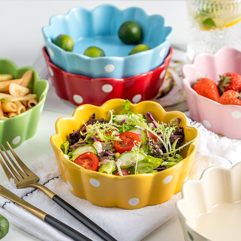 A polka dot ceramic bowl