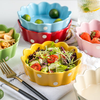 A polka dot ceramic bowl