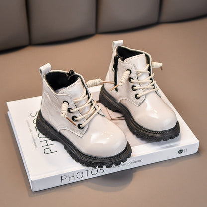 A Children's Martin Boots Patent Leather Short Boots Girls' Boots Boys' Children's Leather Boots Foreign Trade Soft Sole Single Boots Thickened Warm