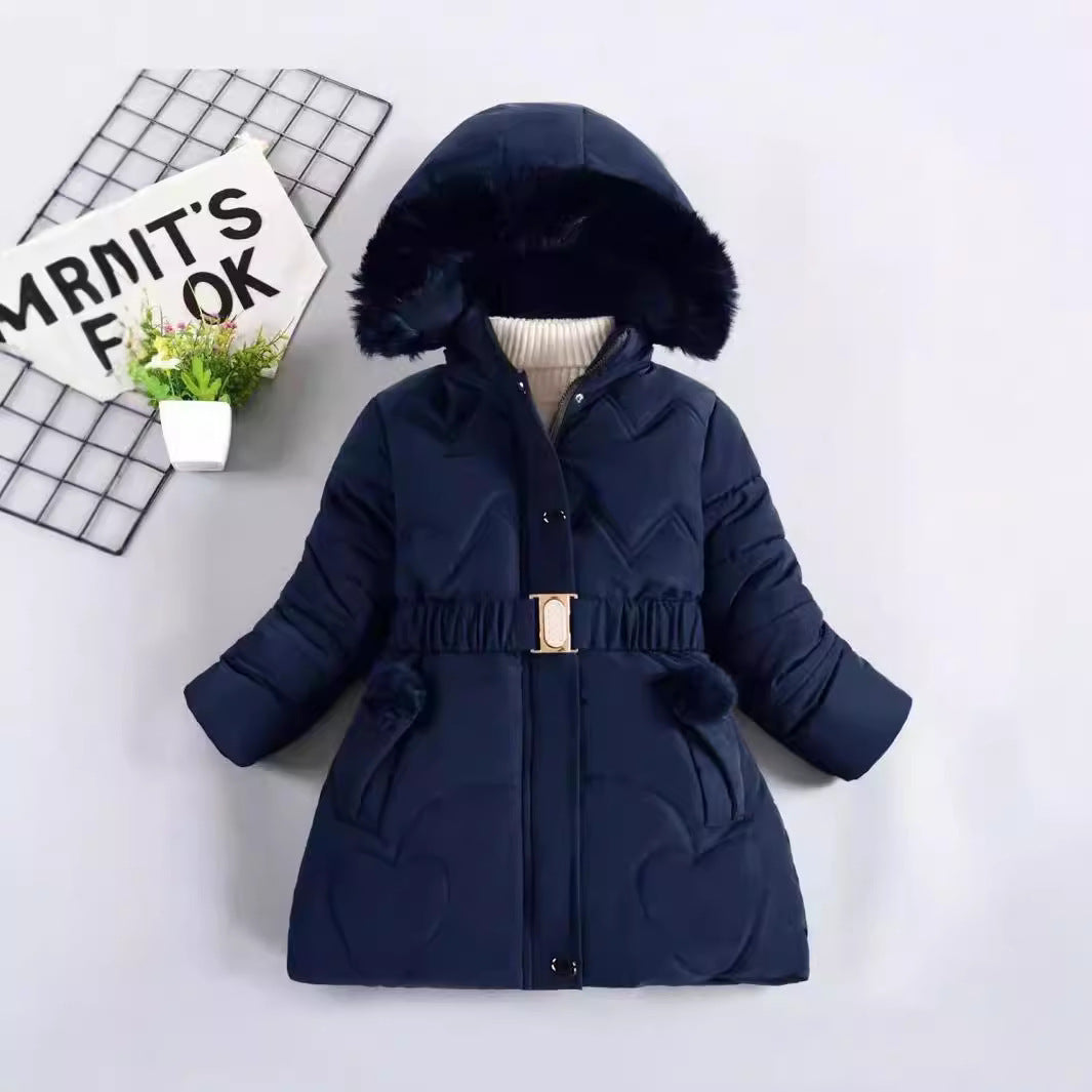 A Children's mid-length fleece-lined thick warm coat