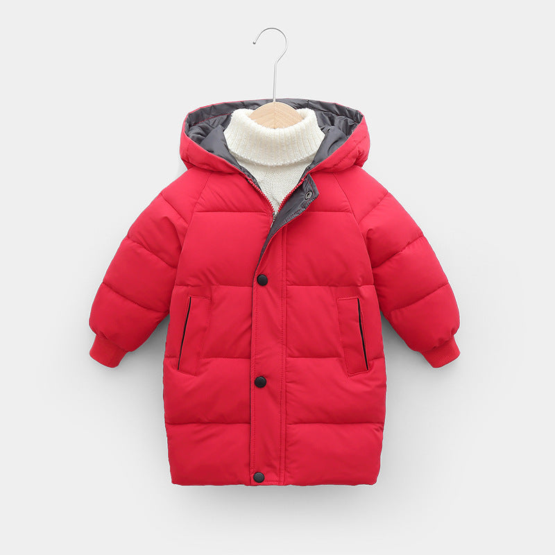 A Autumn and winter thickened children's down cotton clothes short boys and girls medium children Korean version hooded jacket