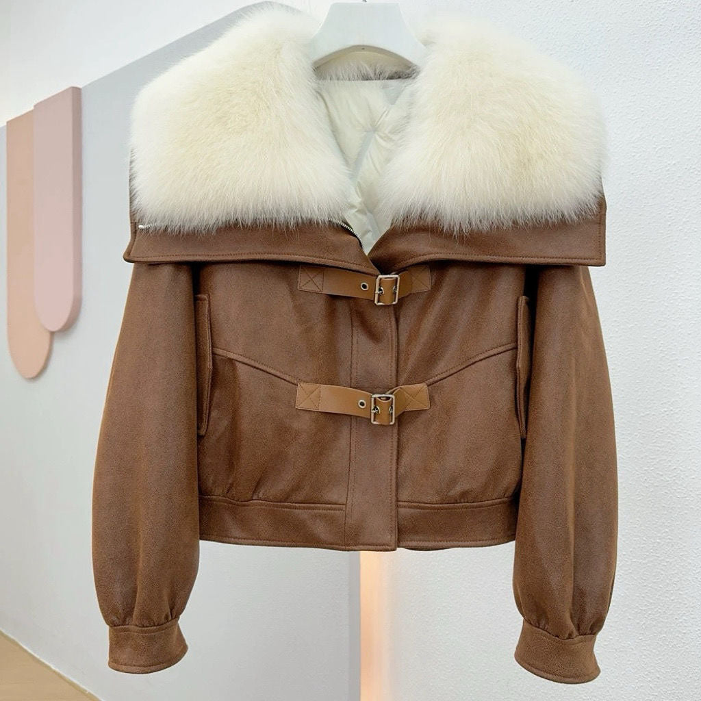 A new imitation fox hair fashion thin down jacket locomotive fur jacket wool coat women
