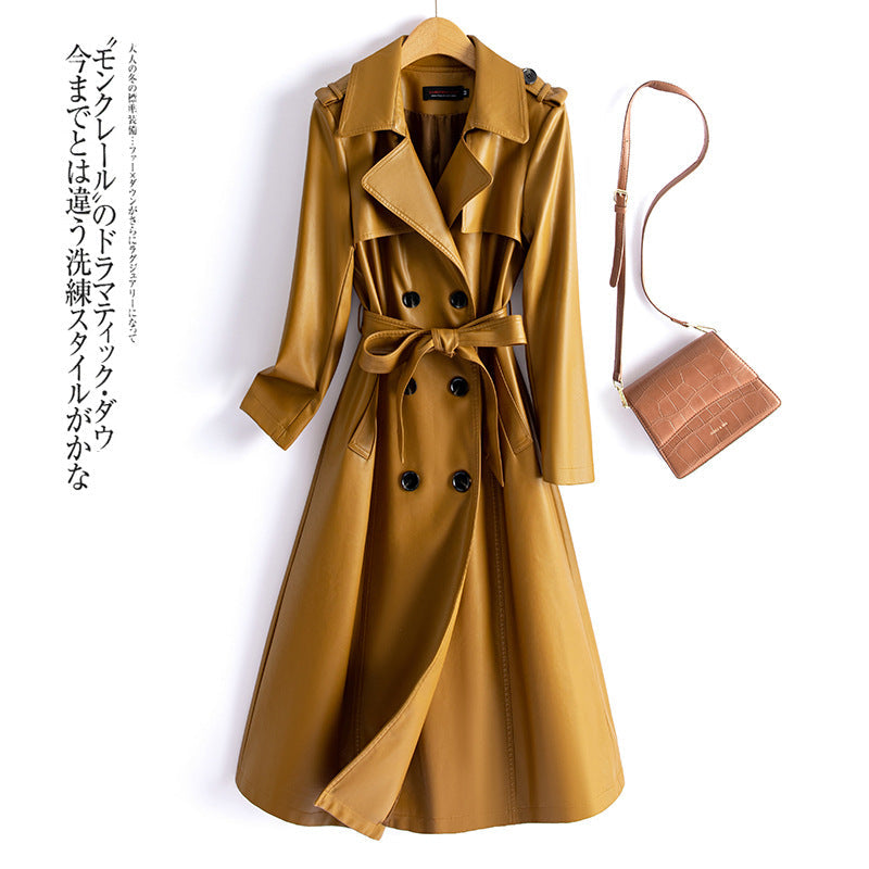 A PU leather jacket long