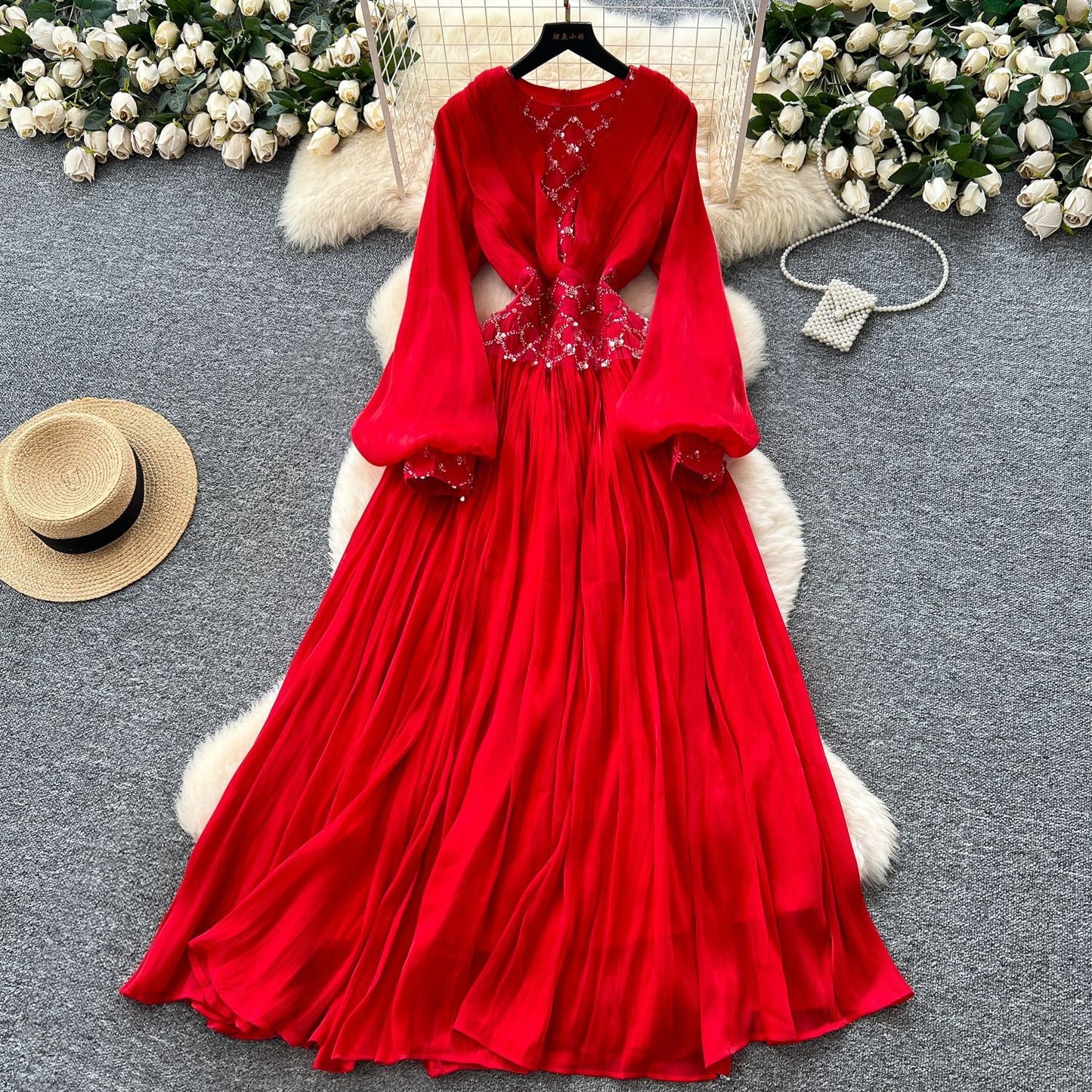 A sequined beaded dress